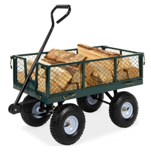Steel Garden Utility Cart Wagon w/ 400lb Capacity, Removable Sides, Handle, Green - Lot 207