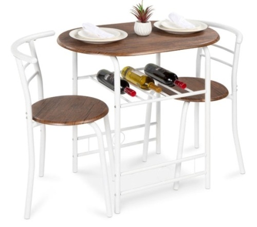 3-Piece Wooden Table & Chairs Dining Set w/ Lower Storage Shelf, White/Brown - Lot 223
