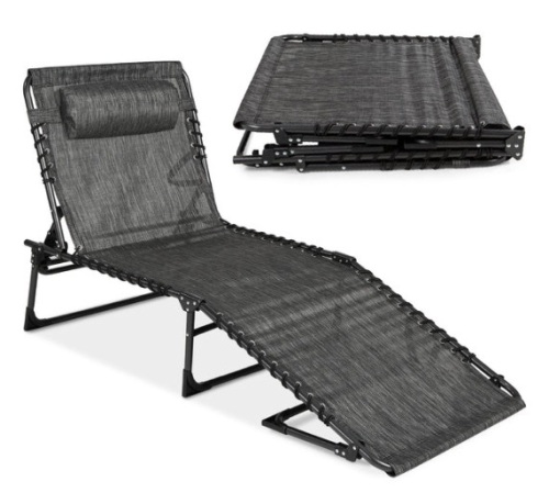 Portable Patio Chaise Lounge Chair Outdoor Recliner w/ Pillow, Gray - Lot 226