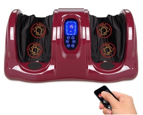 Therapeutic Foot Massager w/ High Intensity Rollers, Remote, 3 Modes, Burgundy - Lot 227