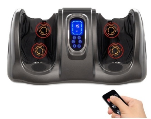 Therapeutic Foot Massager w/ High Intensity Rollers, Remote, 3 Modes, Gray - Lot 240