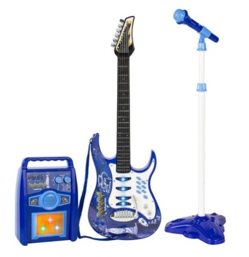 Kids Electric Guitar Toy Play Set w/ 6 Songs, Microphone, Amp, Blue - Lot 259