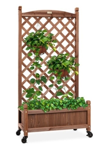 Wood Planter Box & Lattice Trellis w/ Drainage, Optional Wheels - 60in - Lot 264