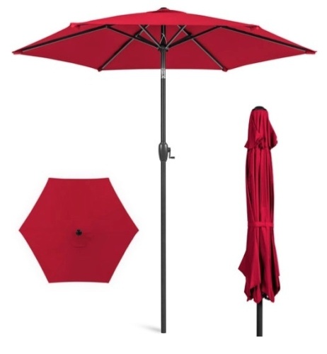 Outdoor Market Patio Umbrella w/ Push Button Tilt, Crank Lift - 7.5ft, Red - Lot 266