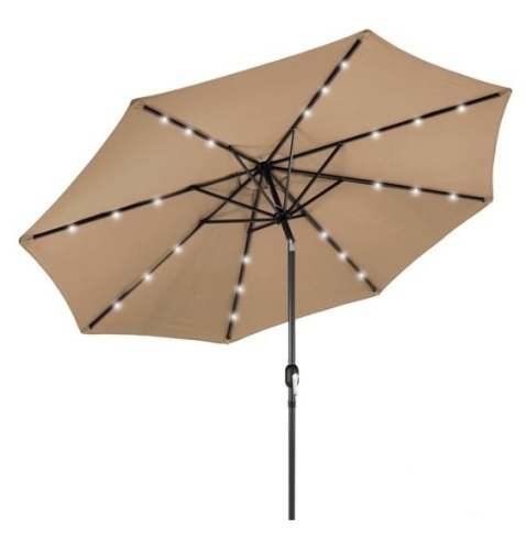 Solar LED Lighted Patio Umbrella w/ Tilt Adjustment, UV-Resistance - 10ft, Tan - Lot 271