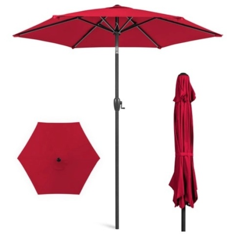 Outdoor Market Patio Umbrella w/ Push Button Tilt, Crank Lift - 7.5ft, Red - Lot 272