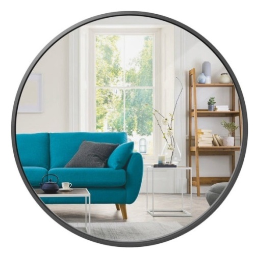 Framed Round Bathroom Vanity Wall Mirror w/ Anti-Blast Film - 36in, Matte Black - Lot 278
