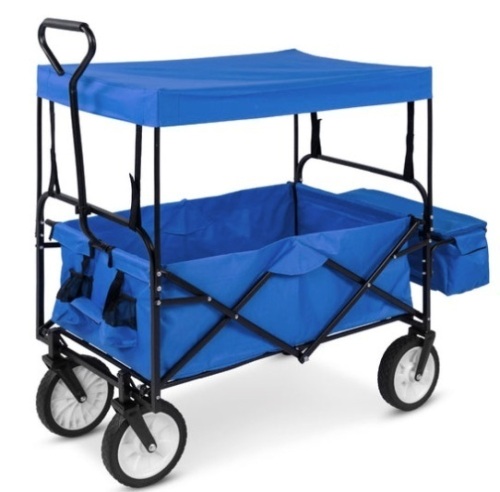 Utility Wagon Cart w/ Folding Design, 2 Cup Holders, Removable Canopy, Blue - Lot 279