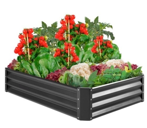 Outdoor Metal Raised Garden Bed for Vegetables, Flowers, Herbs, Dark Gray - Lot 283