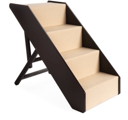 Foldable Adjustable, Non-Slip Wide Wooden Carpeted Pet Step Stairs, 4 Step - Lot 97