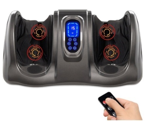 Therapeutic Foot Massager w/ High Intensity Rollers, Remote, 3 Modes, Gray - Lot 288