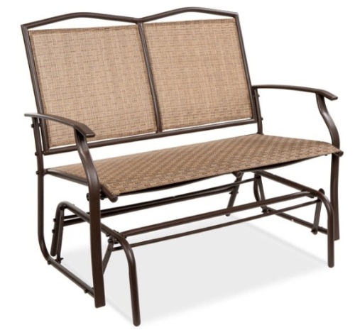 2-Person Patio Loveseat Swing Glider, Bench Rocker w/ Armrests, Brown - Lot 34