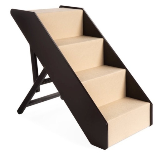 Foldable Adjustable, Non-Slip Wide Wooden Carpeted Pet Step Stairs, 4 Step - Lot 305