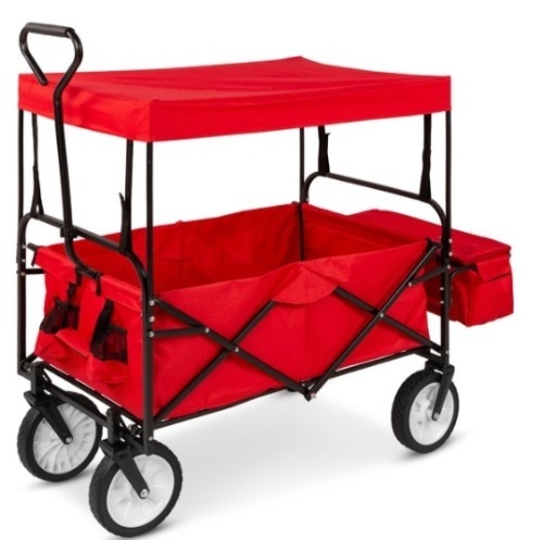 Utility Wagon Cart w/ Folding Design, 2 Cup Holders, Removable Canopy, Red - Lot 317