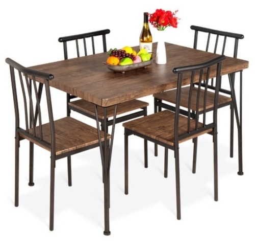 5-Piece Modern Metal and Wood Dining Table Furniture Set w/ 4 Chairs, Drift Brown - Lot 321
