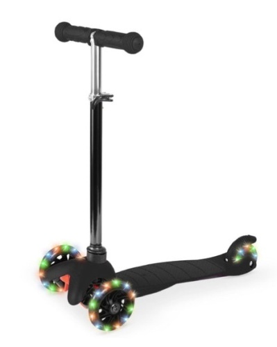 Kids Mini Kick Scooter Toy w/ Colorful Light-Up Wheels, Adjustable T-Bar, Black - Lot 401