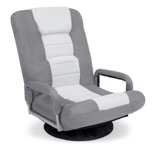 Gaming Floor Chair w/ 360-Degree Swivel, Armrest, Adjustable Backrest, Gray/White - Lot 410