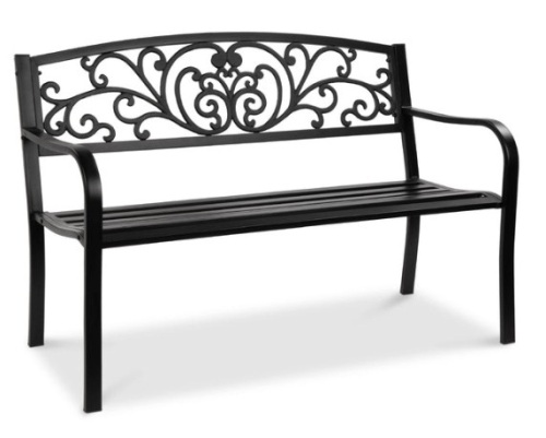 Steel Bench for Outdoor, Patio, Garden w/ Floral Design - 50in, Black - Lot 412