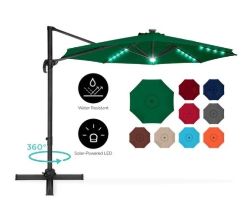 360-Degree LED Cantilever Offset Patio Umbrella w/ Tilt - 10ft, Green - Lot 246