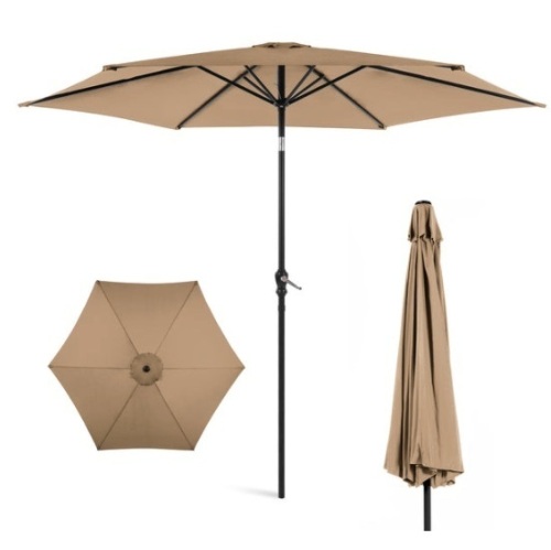 Outdoor Steel Market Patio Umbrella Decoration w/ Tilt, Crank Lift - 10ft, Tan - Lot 248
