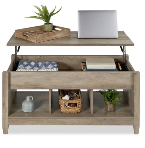 Multifunctional Lift Top Coffee Table w/ Hidden Storage, 3 Cubbies, Gray Oak - Lot 413