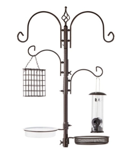 4-Hook Bird Feeding Station, Steel Feeder Stand w/ 2 Bird Feeders - 91in, Bronze - Lot 434