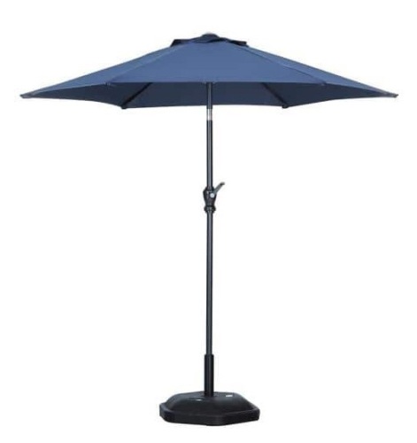 7.5 ft. Market Table Outdoor Patio Umbrella in Navy Blue with Base - Lot 443