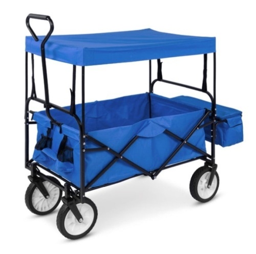 Utility Wagon Cart w/ Folding Design, 2 Cup Holders, Removable Canopy, Blue - Lot 458