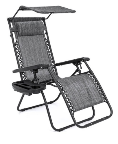 Folding Zero Gravity Recliner Patio Lounge Chair w/ Canopy, Side Tray, Gray - Lot 466