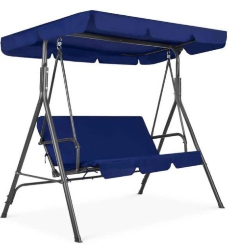 2-Person Metal Patio Swing with Blue Cushion - Lot 468