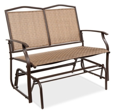 2-Person Patio Loveseat Swing Glider, Bench Rocker w/ Armrests, Brown - Lot 473
