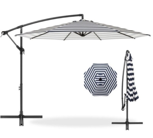 Offset Hanging Patio Umbrella - 10ft, Navy Stripe - Lot 325