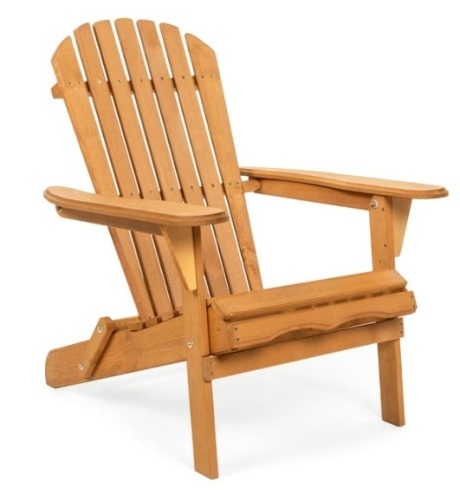 Folding Wooden Adirondack Chair Accent Furniture w/ Natural Finish - Brown - Lot 351
