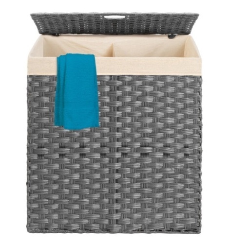 Double Laundry Hamper Basket w/ Easy Assembly, Liner Bag, Gray - Lot 354