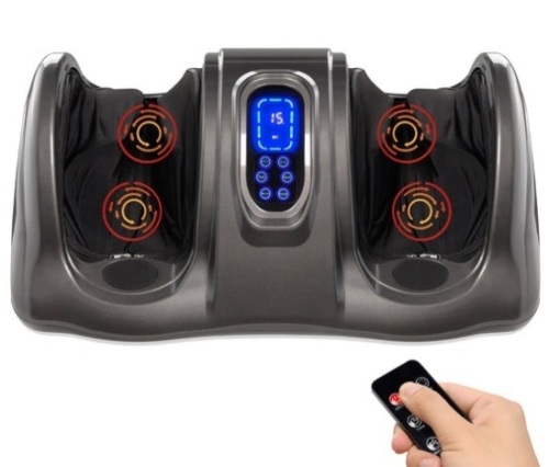 Therapeutic Foot Massager w/ High Intensity Rollers, Remote, 3 Modes, Gray - Lot 356
