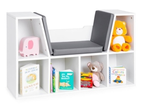 6-Cubbie Kids Bookcase Furniture Accent w/ Cushioned Reading Nook, White - Lot 361