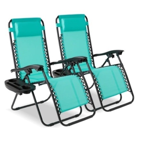 Set of 2 Adjustable Zero Gravity Patio Chair Recliners w/ Cup Holders, Mint - Lot 368