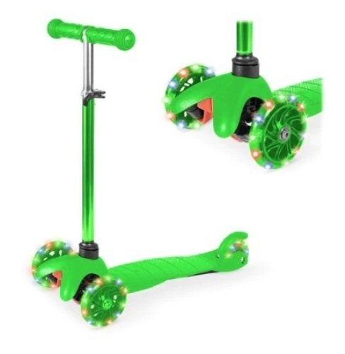 Kids Mini Kick Scooter Toy w/ Colorful Light-Up Wheels, Adjustable T-Bar, Green - Lot 371