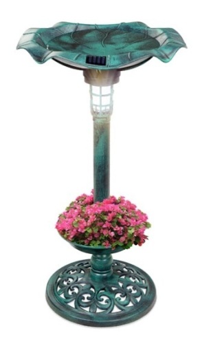Solar Lighted Bird Bath w/ Planter, Green - Lot 481