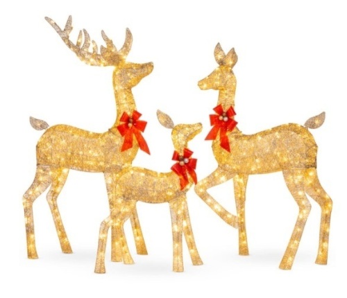 3-Piece Lighted Christmas Deer Set Outdoor Decor with LED Light, Gold - Lot 493