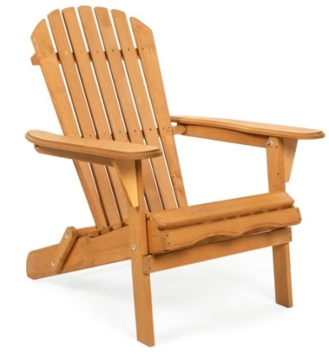 Folding Wooden Adirondack Chair Accent Furniture w/ Natural Finish - Brown - Lot 495