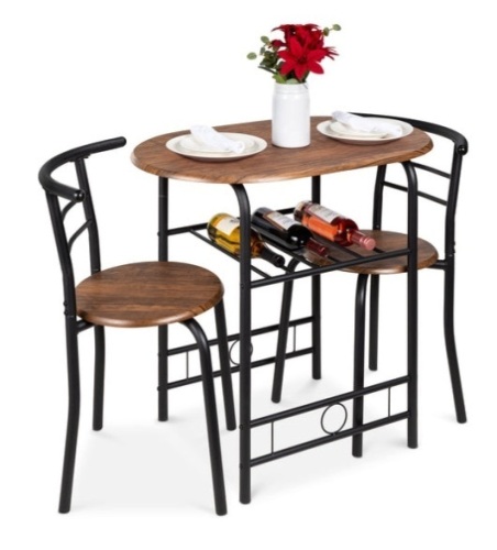 3-Piece Wooden Table & Chairs Dining Set w/ Lower Storage Shelf, Black/Brown - Lot 499