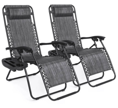 Set of 2 Adjustable Zero Gravity Patio Chair Recliners w/ Cup Holders, Gray - Lot 501