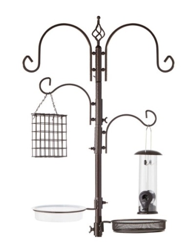 4-Hook Bird Feeding Station, Steel Feeder Stand w/ 2 Bird Feeders - 91in, Bronze - Lot 507