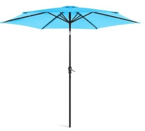 Outdoor Steel Market Patio Umbrella Decoration w/ Tilt, Crank Lift - 10ft, Blue - Lot 510
