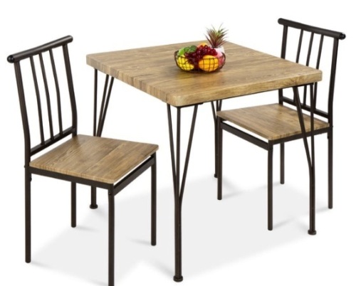 3-Piece Metal Wood Square Dining Table Furniture Set w/ 2 Chairs - Lot 377