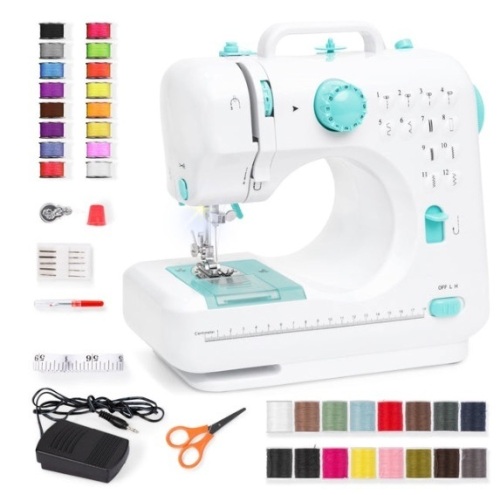 6V Portable Foot Pedal Sewing Machine w/ 12 Stitch Patterns, Teal - Lot 383