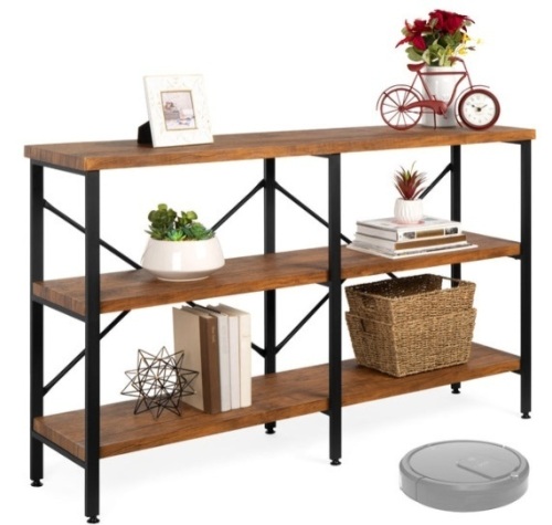 3-Tier Industrial Hallway Console Table for Living Room, Entry Way - 55in, Brown - Lot 396