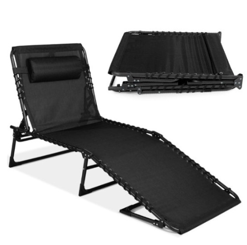 Portable Patio Chaise Lounge Chair Outdoor Recliner w/ Pillow, Black - Lot 398