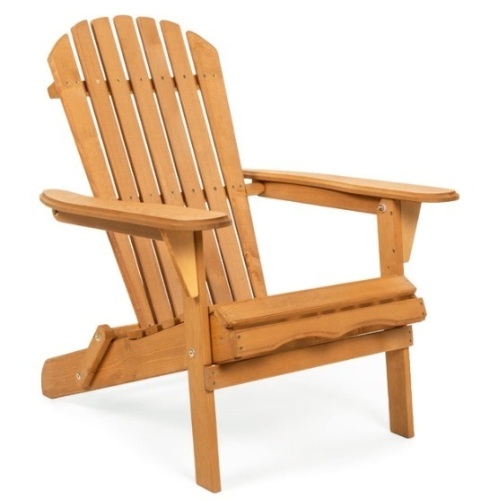 Folding Wooden Adirondack Chair Accent Furniture w/ Natural Finish - Brown - Lot 524